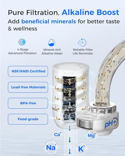 Waterdrop FC-02 Alkaline Water Filter for Sink Faucet with 4 Filters White Alkaline-4 Filters