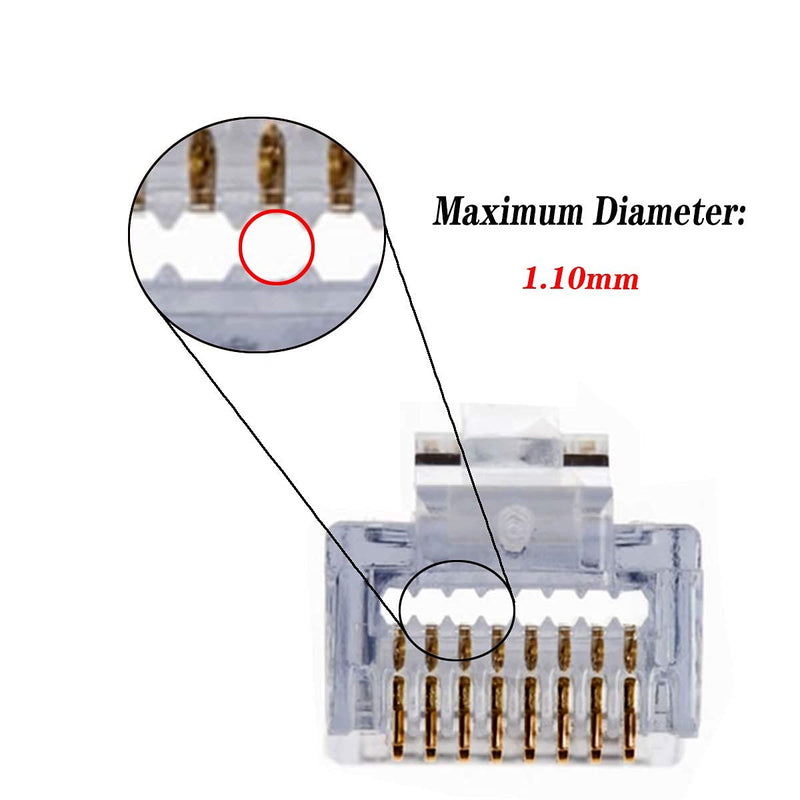 PETECHTOOL RJ45 Cat6 Cat5 Connectors Ends Gold Plated 8P8C Ethernet Pass Through Plug (100Pack) 100pieces