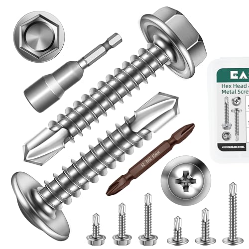 110Pcs #10 Sheet Metal Screws Assortment Kit & 430Pcs #8#10 Self Tapping Screws for Metal, 410 Stainless Steel Cross & Hex Drive Sheet Metal Screws, Flat Head Socket Cap Self Drilling Screw