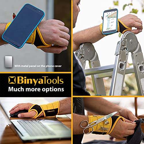 BINYATOOLS Magnetic Wristband Yellow - Black Bundle | Super Strong Magnets Holds Screws, Nails, Drill Bit. Unique Wrist Support Design Cool Handy Gadget Gifts