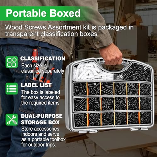 Twidec/1510PCS Wood Screws Black M2 M3 M4#6#8 Phillips Pan Head＆Flat Head 1510PCS