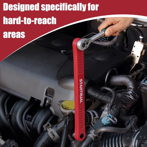 3/8 inch Offset Extension Wrench, Impact Ready Socket Wrench Universal Extender Tool with 1/2", 3/8", 1/4" Square Drive for Tight Spaces (Red) Red