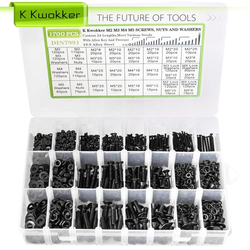 1700Pcs M2 M3 M4 M5 Hex Flat Head Screws + #2-56#4-40#6-32#8-32#10-24 Phillips Pan Head Machine Screw Assortment