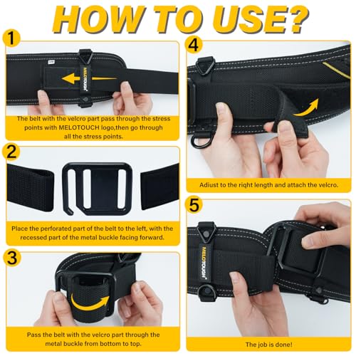 MELOTOUGH Padded Tool Belt,Adjustable Waist 30''-43''(SM)+Drill Holder for Tool Belt,