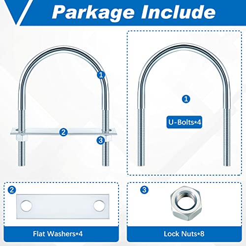 U Bolts Zinc Plated Carbon Steel with U Bolt Plates and Nuts for Fastening Products (4 Sets,1/2 x 4-1/2 x 7 Inch) 1/2 x 4-1/2 x 7 Inch