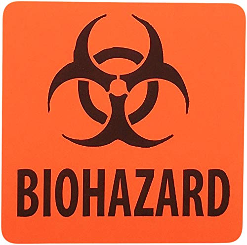 Fluorescent Biohazard Safety Warning Labels, 2 x 2 Inch Square Stickers with Black Symbol, 500 Total Adhesive Labels on a Roll for Medical and Laboratory Use – Made in the USA