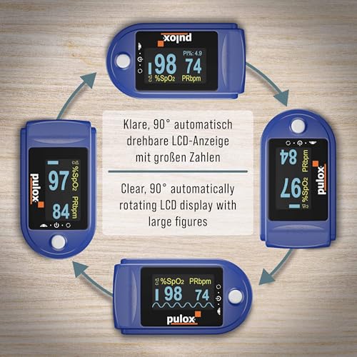 Pulox PO-200A Solo Pulse Oximeter with Alarm and Pulse Sound for Measuring Pulse and Oxygen Saturation on the Finger | With acoustic warning function and pulse tone for measuring oxygen saturation, pulse and perfusion index directly on the finger (blue)