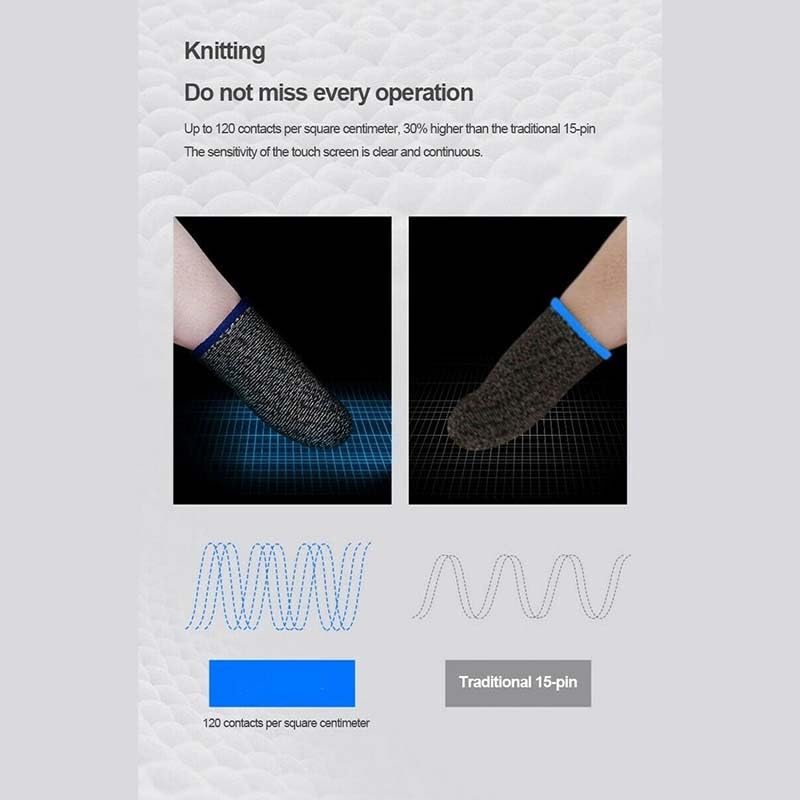 30 Pcs Cell Phone Gaming Finger Sleeve for Gaming Mobile Game Controller Finger Thumb Sleeve Anti Sweat Breathable Seamless Touchscreen Finger Cover Silver Fiber for Phone Game(Blue Brim)