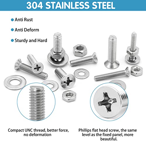 720Pcs Nuts and Bolts Assortment Kit, Machine Screws,SATANTECH #6-32#8-32#10-24#1/4-20 Stainless Steel Screws Set, Phillips Flat Head 16 SAE Sizes Assorted Nuts Bolts Washers with Labeled Case Flat Head Machine Screw kit