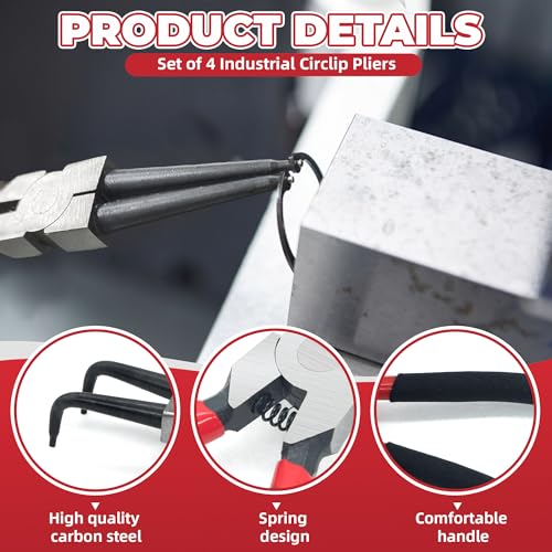 7-Inch Snap Ring Pliers Set, Heavy Duty Internal & External Circlip Pliers Kit with Straight & Bent Tips,C-Clip Retainer Removal Tool Set,Includes Storage Bag