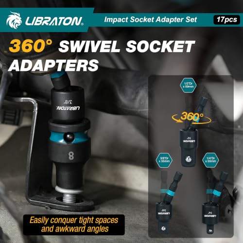 LIBRATON 17PCS Impact Socket Adapter Set, 1/4 3/8 1/2 Square Drive