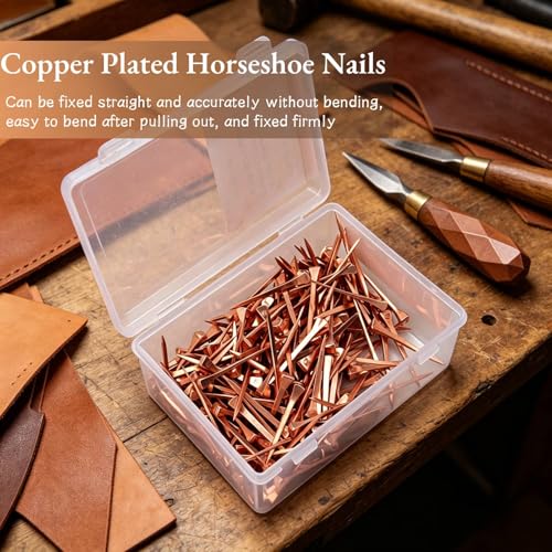 250PCS Horseshoe Nails, Horse Shoe Nails High Tensile Strength Precision Nails Copper Plated Horse Horseshoe Nail Set for Horse Racing Training Riding Equestrian Sporting