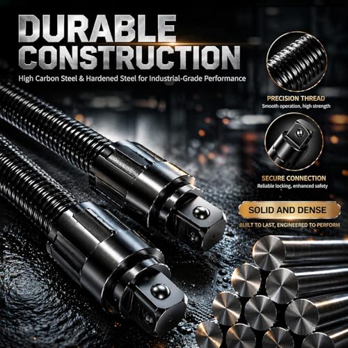jintion 1/2 Flexible Shaft Extension Socket Wrench Extender for Electric Ratchet Impact Tools Tight Spots Bendable Rotary Rod with L Type Steel Spring for Tight Spaces Automotive Repair (2pcs) 250mm + 350mm | 2pcs