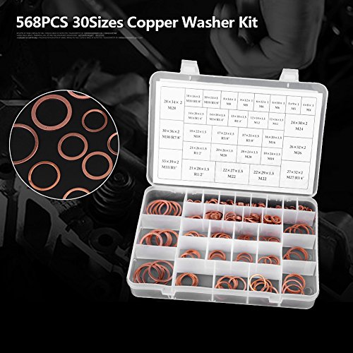 Thincol Copper Flat Ring Washers Set, 568PCS, 30 Sizes, With Plastic Box