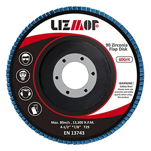 Flap Disc 4-1/2 x 7/8 Inch, 60 Grit, 90 Beveled Blades, 10PACK 60Grit-90 Heavy duty type