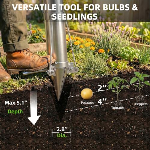 Bulb Planter, Planting Bulbs Manual Seedling Transplanter Weeder Sod Plugger Flower Planting Soil Sampler Long Handled Bulb Planter Plant Bulb Seeds (2 Handle-A) 2 handle-A