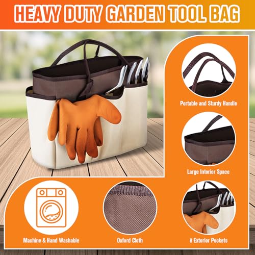 Garden Tool Set - 10 PCS Heavy Duty Stainless Steel Gardening Tools Set with Storage Bag, Gardening Kit Ideal Gardening Gifts for Women & Men, Indoor/Outdoor Use for Digging, Planting, Pruning