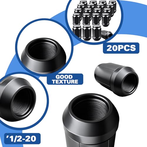 1/2-20 Lug Nuts 20pcs Black Replacement for 1987-2018 Jeep Wrangler, 2002-2012 Jeep Liberty, 1993-2010 Jeep Grand Cherokee Aftermarket Wheel Closed End Lug Nuts