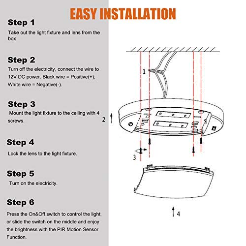 Facon 12V RV Interior Ceiling Light with Switch and Motion Sensor Function, LED RV Puck Light, 12Volts Interior Light for RV Motorhomes Camper Caravan Trailer Boat