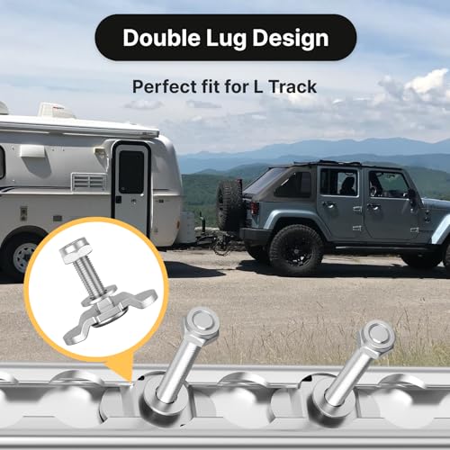 8Pcs M8 x 60mm Stainless Steel L-Track Double Lug Threaded Stud Fittings with Thumb Nut, Heavy-Duty with 4,500 lbs Breaking Load for Truck Bed, Trailer, Motorcycle & Cargo Control Rails M8*60mm