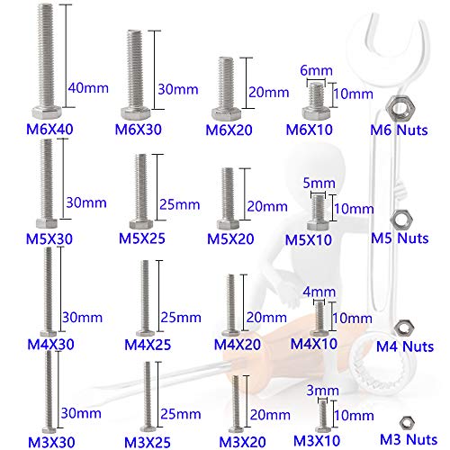 newlng M3 M4 M5 M6 Bolts and Nuts Assortment Kit 320 PCS Metric 304 Stainless Steel Hex Head Cap Screws Bolts and Nuts Assortment Set Fasteners Bolts Kit with Combination Box for Home Fixation Repairs M3456-4