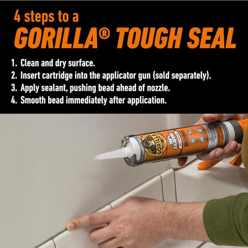 Gorilla 100% Silicone Waterproof Caulk, Clear, 10 oz Cartridge, 2-Pack 10oz Cartridge
