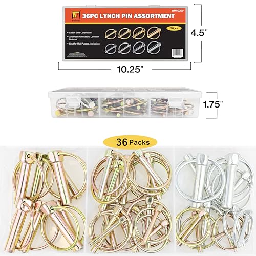 Wellmax 36 Pcs Linch Pin Assortment, 3/16 1/4 5/16 7/16 in,Zinc-Plated Kit
