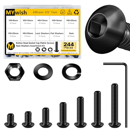 Mywish 750Pcs #6-32#8-32#10-24 1/4-20" Nut and Bolts Assortment Kit & 244Pcs M5 Screw Metric Screw Assortment, Nuts and Bolts Assortment Kit, Flat & Spring Lock Washers/Nuts/Wrenche