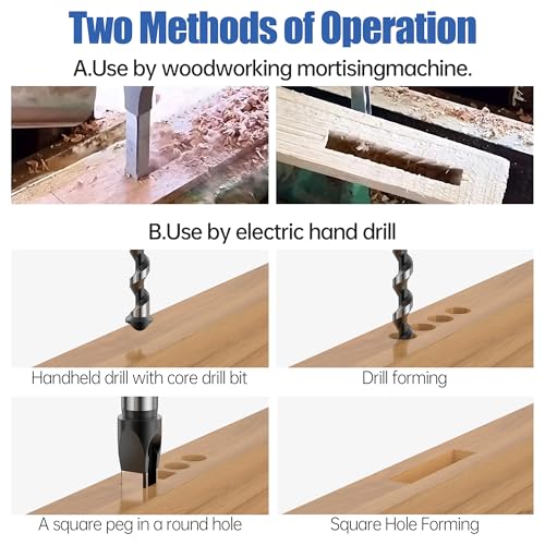 HUHAO 5Pcs Square Hole Drill Bit Set,HSS High Speed Steel Square Hole Saw Mortise Chisel Drill Bit Tools 1/2", 1/4", 3/8", 5/16", 7/16" Fit for Mortising Machines Drill 5pc