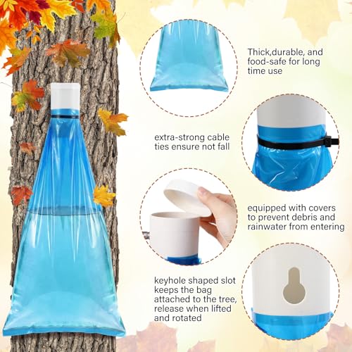 6 Set Maple Syrup Tapping Kit PVC Maple Sap Sack Holder, 3 Gallon Collection Bags, 5/16" Drill, Zip Ties, and Tree Sap Taps Complete Kit Big Capacity for Collection and Harvest 6