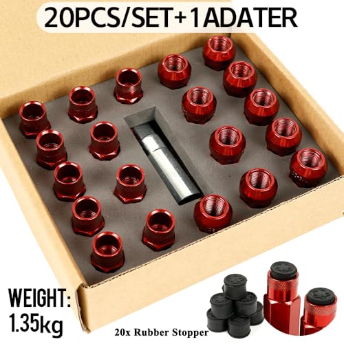 20PCS 1/2"-20 Lug Nuts for Bronco Cherokee Liberty Mustang Ranger Explorer YJ TJ KJ KK ZJ WJ WK XK MJ XJ Aftermarket Wheels, Extended Open End 1.93" Tall 17mm Hex, Cone Seat (Red, 1/2"-20) Red