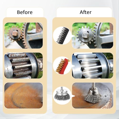 36 Pcs Wire Brushes for Cleaning Stainless Steel/ Nylon/ Brass Metal Brush Set with Curved Handle Grip Carbon Steel Wire Wheel for Drill Grinder Wire Brush for Rust Paint and Dirt Removal 36