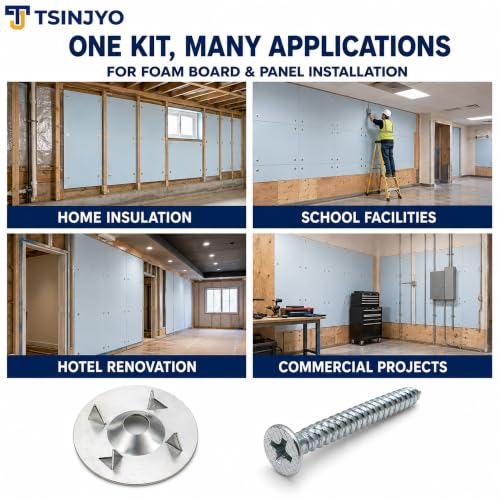 700 Pcs Foam Board Fastener W Stainless Steel Screws Kit, 1-1/8 Inch Galvanized Steel Flat Washers for Insulation Board Fixing Installation