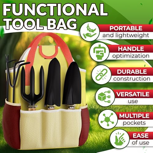 10 Pcs Gardening Tool Set for Women, Rust-Resistant Steel, Tote Bag Yellow Set of 10