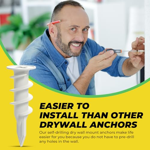 Qualihome Drywall Anchors with Screws – 400 Piece Set (200 Anchors + 200#8 x 1-1/4" Screws) | Self Drilling Drywall Anchors Heavy Duty | Wall Anchors for Drywall | Plastic Screw Anchor Kit 200 Pack