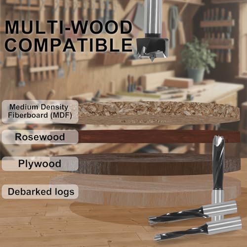 CSOOM Forstner Bit Set, 13PCS Forstner Drill Bits for Wood, Auger Opener Hexagonal Handle Drilling Cutting Tool for Hardwood, Softwood, Plastic, Plywood