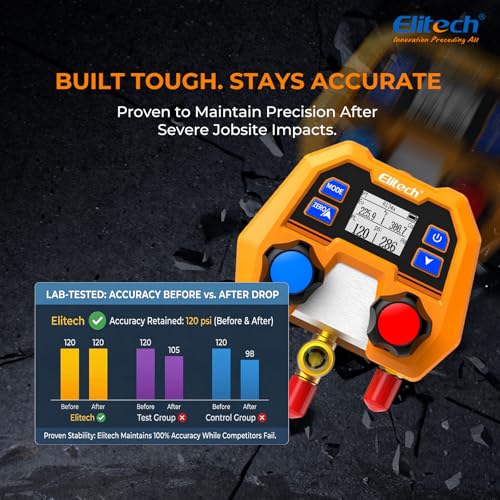Elitech Digital Refrigerant Manifold Gauge for HVAC, R410A R454B, DMG-2SE 2SE (88 Refrigerants, 1/4" SAE Port)