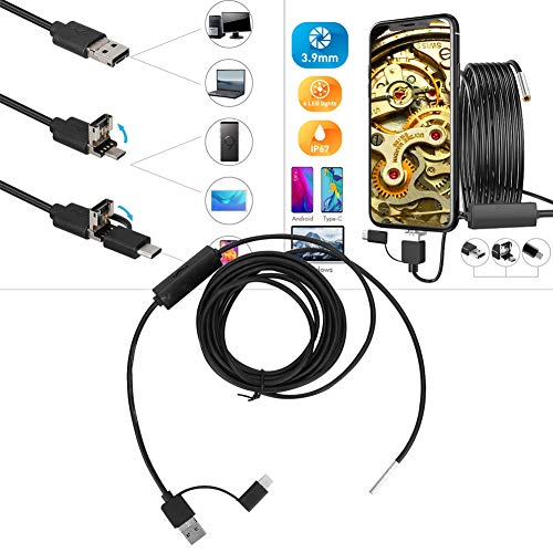 Endoscope Camera with Light, Waterproof Endoscope Camera Type-C USB, Lens High Definition for Smartphone Tablet Device (5 m Snake Cable)