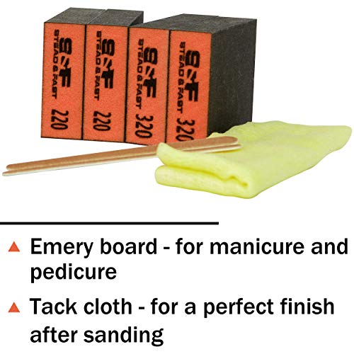 S&F STEAD & FAST Sanding Block 10 pcs with Tack Cloth, 60 80 120 180 220 320/15-Pack Painters Tack Cloth for Painting
