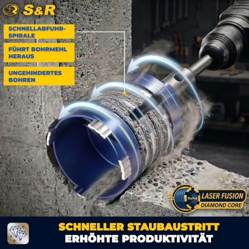S&R Diamond Core Bit 68mm SDS-plus Can Drill Bit for Concrete, Solid Brick, Hollow Brick, Masonry, Sand-lime Brick, Poroton and Natural Stone, Dry Drill Bit for Sockets Ø 68 mm | L: 90mm