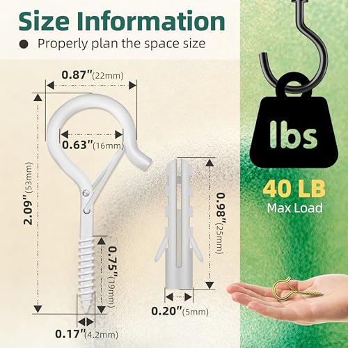 95Pcs #8 Pocket Hole Screws Assortment Kit & 20PCS Q-Hanger Hooks with Safety Buckle, 2.2 Inch White Eye Hook Screw Cup Wall Ceiling Q-Hanger Hooks, Anti-Rust Zinc Plated Pocket Screws