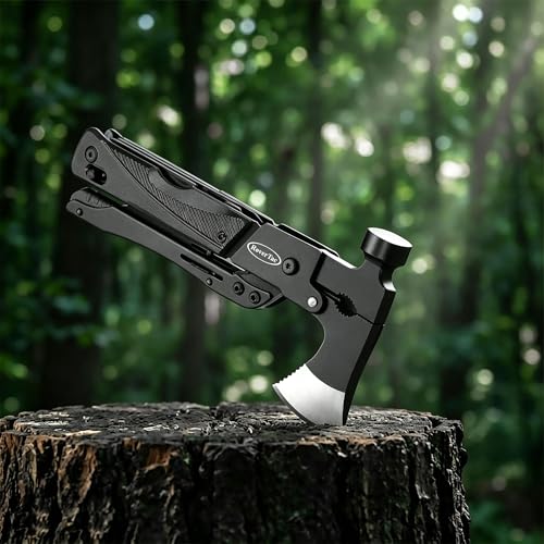 RoverTac 19-in-1 Multi-Tool Axe with Knife, Hammer, Saw, Screwdrivers, Bottle Opener, Nylon Sheath, Camping Tool Survival Gear, Gifts for Men, Dad Gifts, Husband Christmas Stocking Stuffers Black