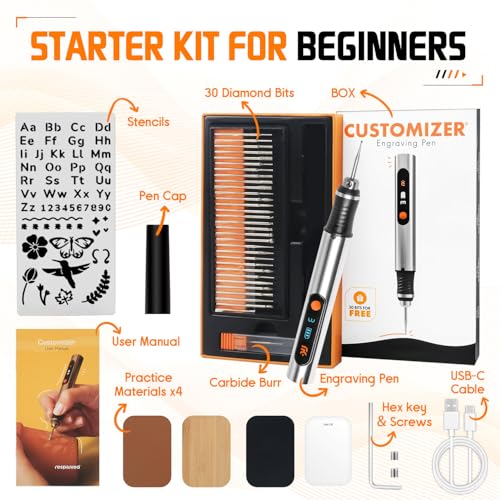 Resparked Cordless Rechargeable Engraving Pen - 50+ Surfaces Compatible, 30 Free Bits & Mastery Guide Included, Beginner-Friendly for Artists & DIY Enthusiasts