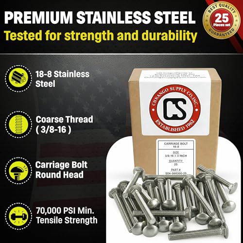Chenango Supply 3/8-16 x 3 Stainless Carriage Bolts 3/8-16x3"(25pcs)