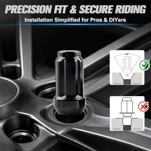 M12x1.5 Anti-Theft Spline Wheel Lug Nuts, 24-Pack with Socket