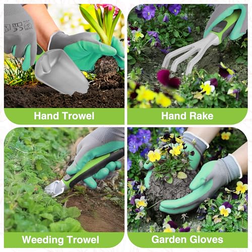 WORKPRO 5PCS Garden Tool Set with Hori Hori Garden Knife Set, Gardening Tool Set with Repotting Mat, 7" Stainless Steel Blade with Cutting Edge, Ideal Gardening Gift