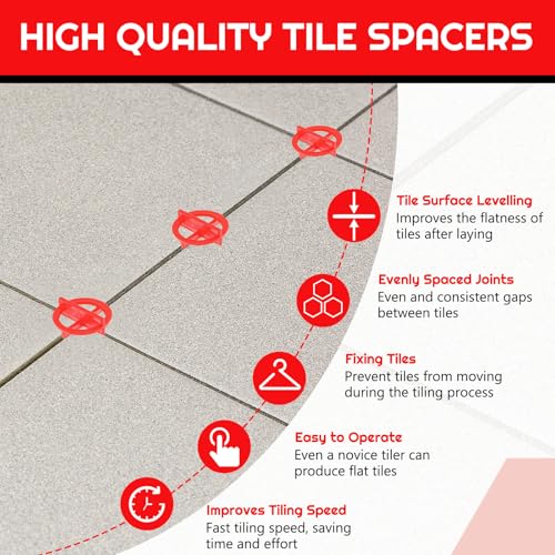 Nuanchu 1000 Pcs 1/16"(2mm) Tile Spacers Removable Cross Ceramic, Red 1/16"(2mm)