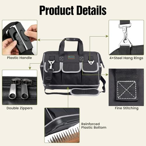 18 Inch Heavy Duty Tool Bag, 16-Pocket Tool Box Organizer, Black 18 Inch