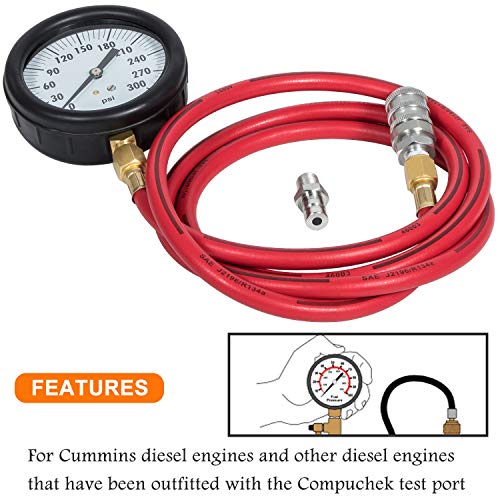 Bonbo TU-32-20 Compucheck Fuel System Pressure Test Gauge 0-300 PSI for Cummins & Other Diesel Engines with Compuchek Ports Large