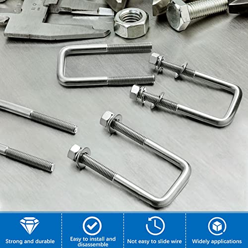 4 Pcs 304 Stainless Steel Square U-Bolt, 1/2 D x 2 1/16 W x 4 3/4 Inch